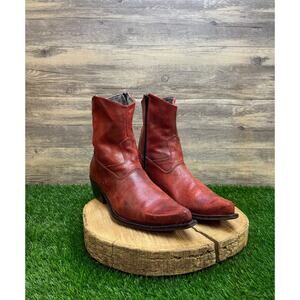 Young Men - Size 10.5 - Distressed Red Snip Toe Zipper Boots